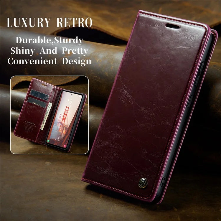 CASEME 003 Series For Samsung Galaxy S23 FE Case Waxy Crazy Horse Texture Wallet Phone Cover