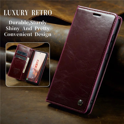 CASEME 003 Series For Samsung Galaxy S23 FE Case Waxy Crazy Horse Texture Wallet Phone Cover
