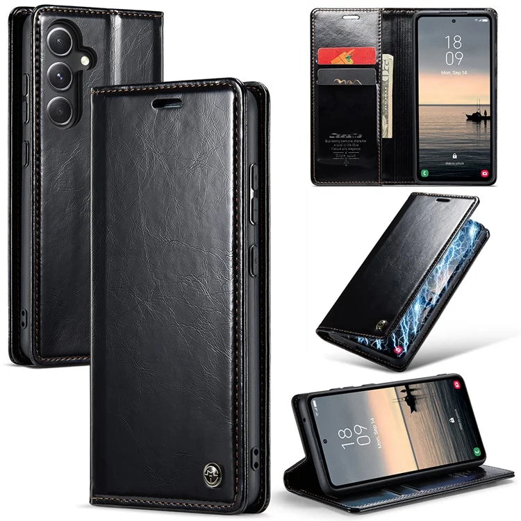 CASEME 003 Series For Samsung Galaxy S23 FE Case Waxy Crazy Horse Texture Wallet Phone Cover