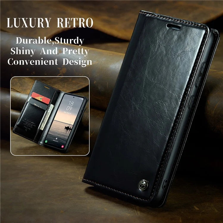 CASEME 003 Series For Samsung Galaxy S23 FE Case Waxy Crazy Horse Texture Wallet Phone Cover