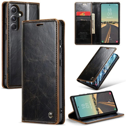 CASEME 003 Series For Samsung Galaxy S23 FE Case Waxy Crazy Horse Texture Wallet Phone Cover