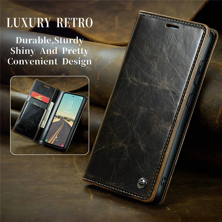 CASEME 003 Series For Samsung Galaxy S23 FE Case Waxy Crazy Horse Texture Wallet Phone Cover