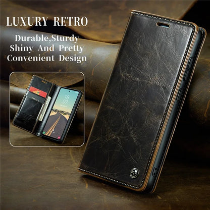 CASEME 003 Series For Samsung Galaxy S23 FE Case Waxy Crazy Horse Texture Wallet Phone Cover