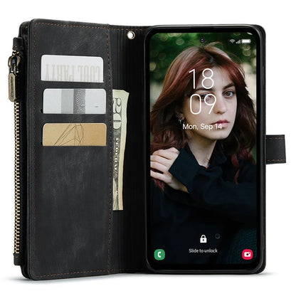 CASEME C30 Series for Samsung Galaxy S23 FE Case PU Leather Zipper Pocket Phone Cover
