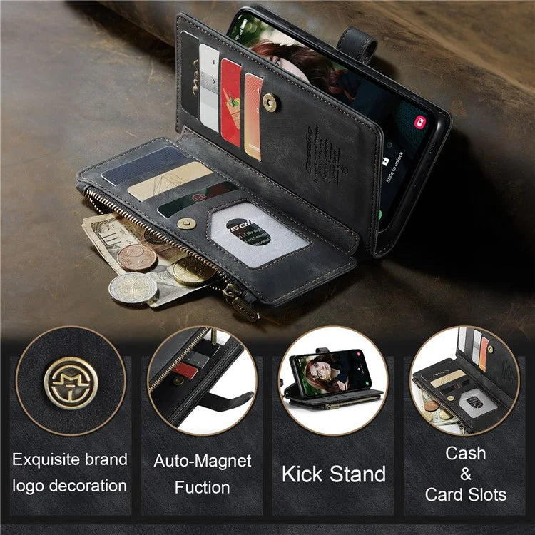 CASEME C30 Series for Samsung Galaxy S23 FE Case PU Leather Zipper Pocket Phone Cover