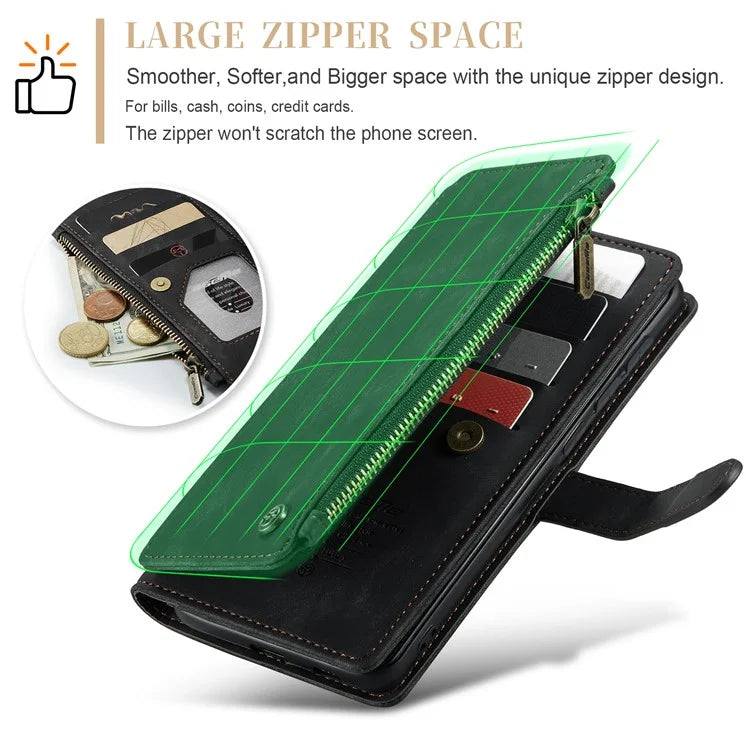 CASEME C30 Series for Samsung Galaxy S23 FE Case PU Leather Zipper Pocket Phone Cover