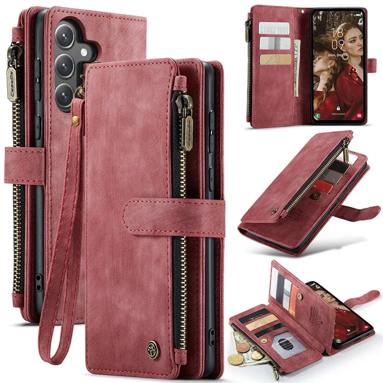 CASEME C30 Series for Samsung Galaxy S23 FE Case PU Leather Zipper Pocket Phone Cover