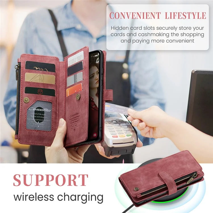 CASEME C30 Series for Samsung Galaxy S23 FE Case PU Leather Zipper Pocket Phone Cover