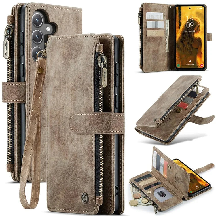 CASEME C30 Series for Samsung Galaxy S23 FE Case PU Leather Zipper Pocket Phone Cover