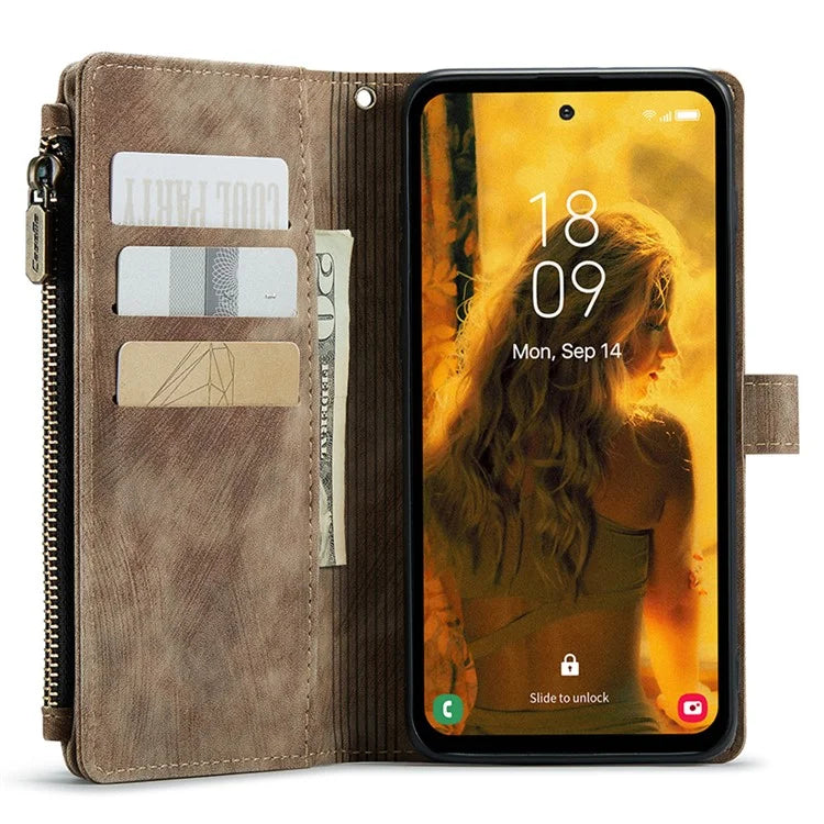 CASEME C30 Series for Samsung Galaxy S23 FE Case PU Leather Zipper Pocket Phone Cover