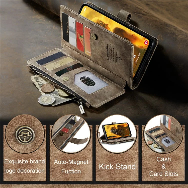 CASEME C30 Series for Samsung Galaxy S23 FE Case PU Leather Zipper Pocket Phone Cover