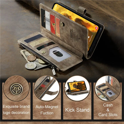 CASEME C30 Series for Samsung Galaxy S23 FE Case PU Leather Zipper Pocket Phone Cover