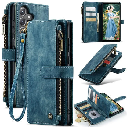 CASEME C30 Series for Samsung Galaxy S23 FE Case PU Leather Zipper Pocket Phone Cover