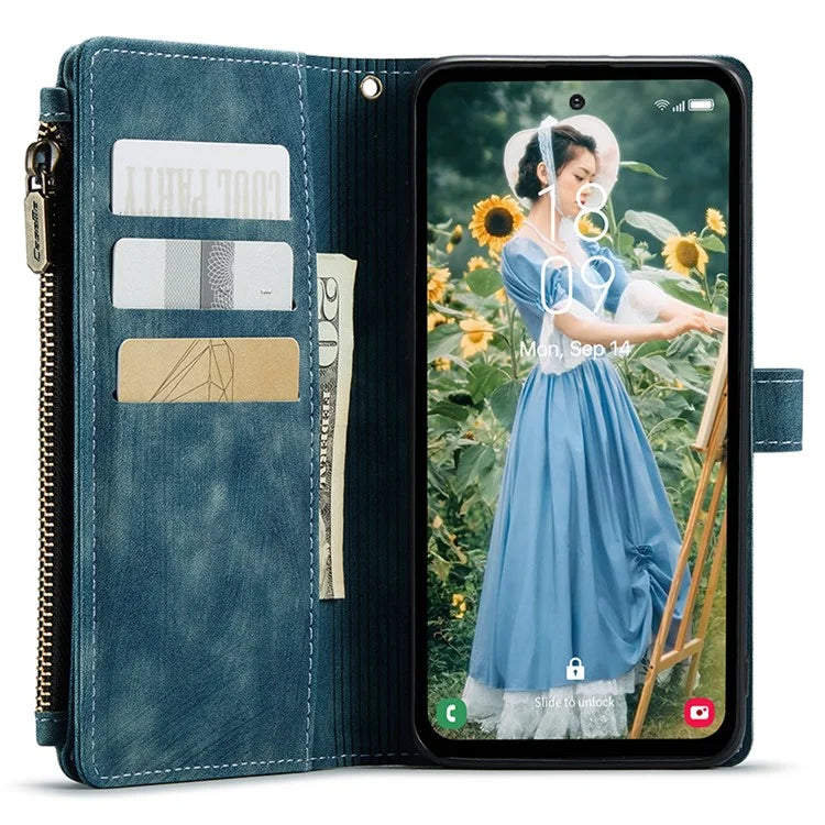 CASEME C30 Series for Samsung Galaxy S23 FE Case PU Leather Zipper Pocket Phone Cover