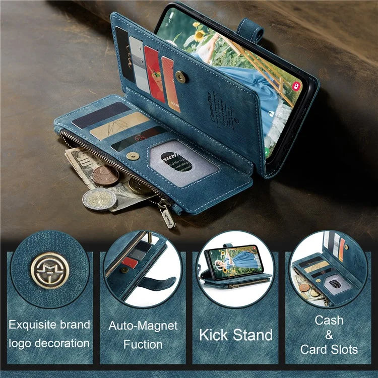 CASEME C30 Series for Samsung Galaxy S23 FE Case PU Leather Zipper Pocket Phone Cover