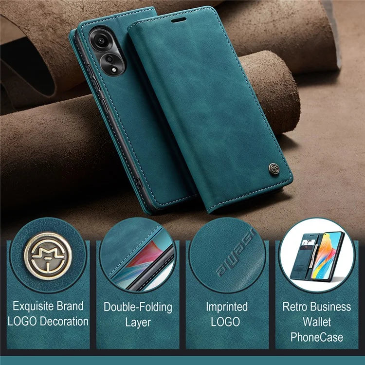 CASEME 013 Series For Oppo A78 4G Case PU Leather Stand Magnetic Closure Phone Cover