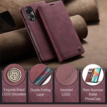 CASEME 013 Series For Oppo A78 4G Case PU Leather Stand Magnetic Closure Phone Cover