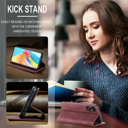 CASEME 013 Series For Oppo A78 4G Case PU Leather Stand Magnetic Closure Phone Cover