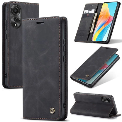 CASEME 013 Series For Oppo A78 4G Case PU Leather Stand Magnetic Closure Phone Cover