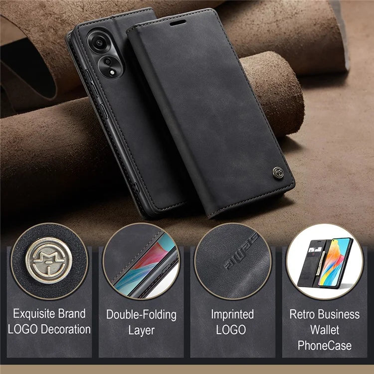 CASEME 013 Series For Oppo A78 4G Case PU Leather Stand Magnetic Closure Phone Cover