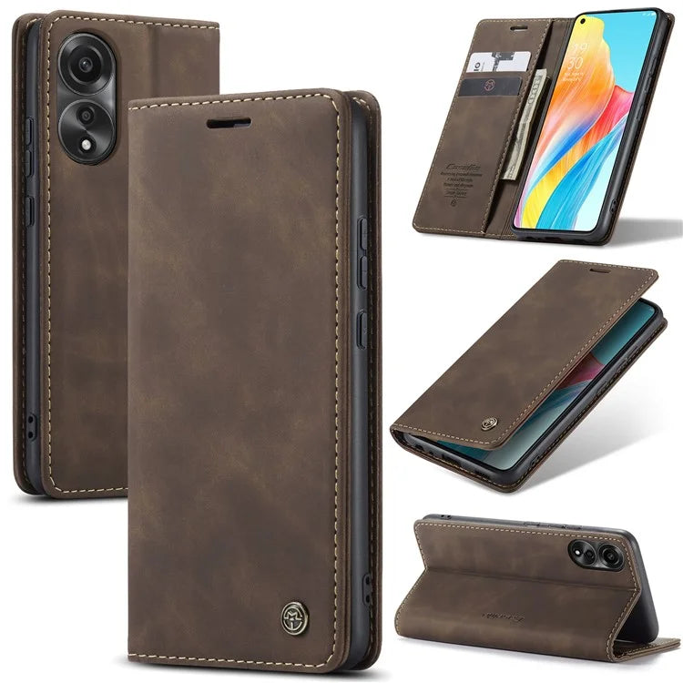 CASEME 013 Series For Oppo A78 4G Case PU Leather Stand Magnetic Closure Phone Cover