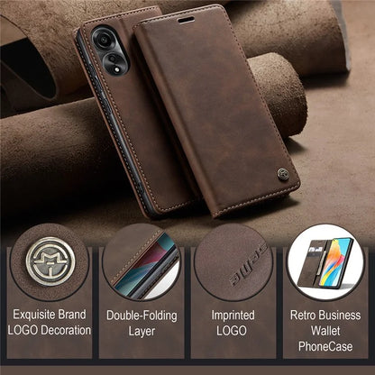 CASEME 013 Series For Oppo A78 4G Case PU Leather Stand Magnetic Closure Phone Cover