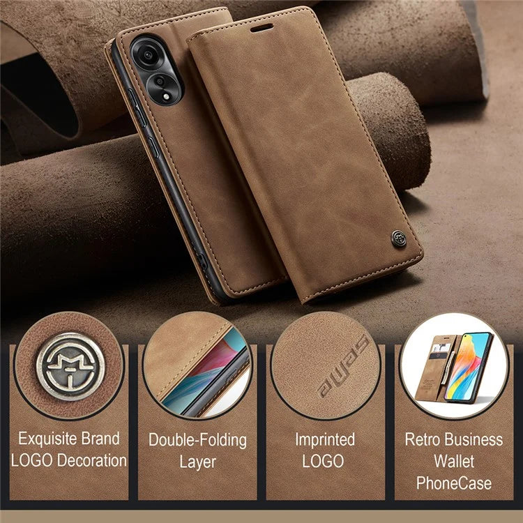 CASEME 013 Series For Oppo A78 4G Case PU Leather Stand Magnetic Closure Phone Cover