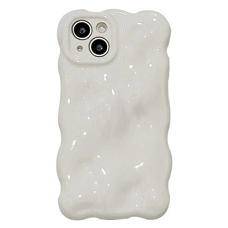 For iPhone 15 Phone Case Wavy Edge Solid Color Macaron Rugged TPU Cover
