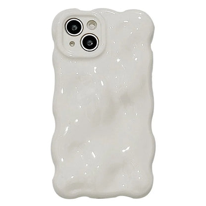 For iPhone 15 Phone Case Wavy Edge Solid Color Macaron Rugged TPU Cover
