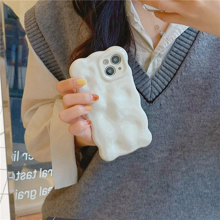 For iPhone 15 Phone Case Wavy Edge Solid Color Macaron Rugged TPU Cover