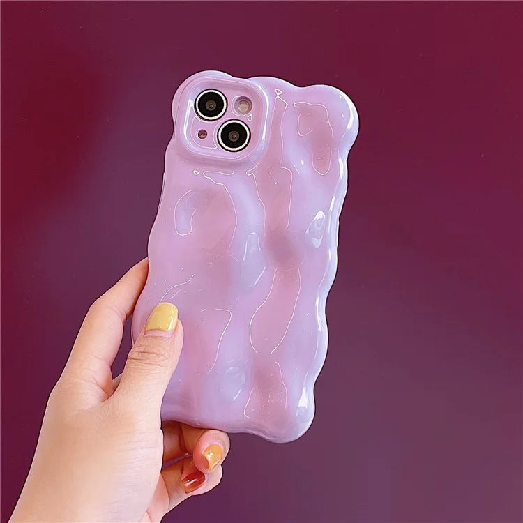 For iPhone 15 Phone Case Wavy Edge Solid Color Macaron Rugged TPU Cover