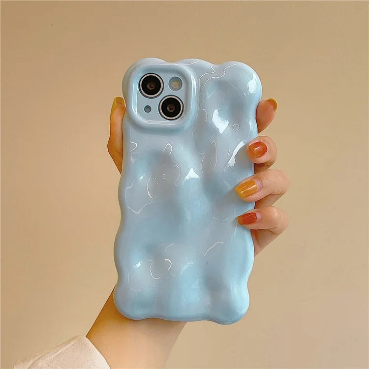 For iPhone 15 Phone Case Wavy Edge Solid Color Macaron Rugged TPU Cover