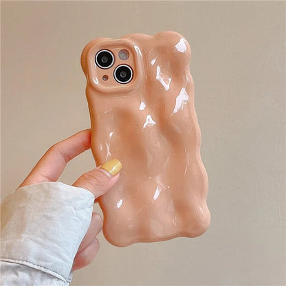 For iPhone 15 Phone Case Wavy Edge Solid Color Macaron Rugged TPU Cover
