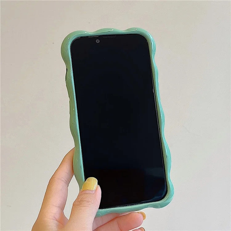 For iPhone 15 Phone Case Wavy Edge Solid Color Macaron Rugged TPU Cover