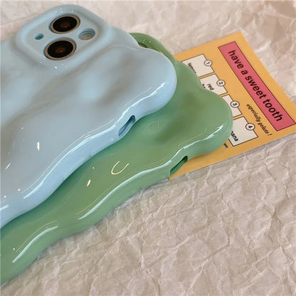 For iPhone 15 Phone Case Wavy Edge Solid Color Macaron Rugged TPU Cover