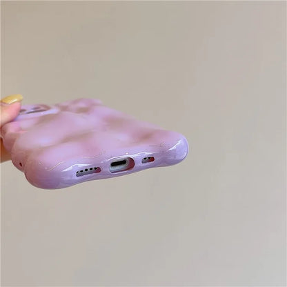 For iPhone 15 Phone Case Wavy Edge Solid Color Macaron Rugged TPU Cover