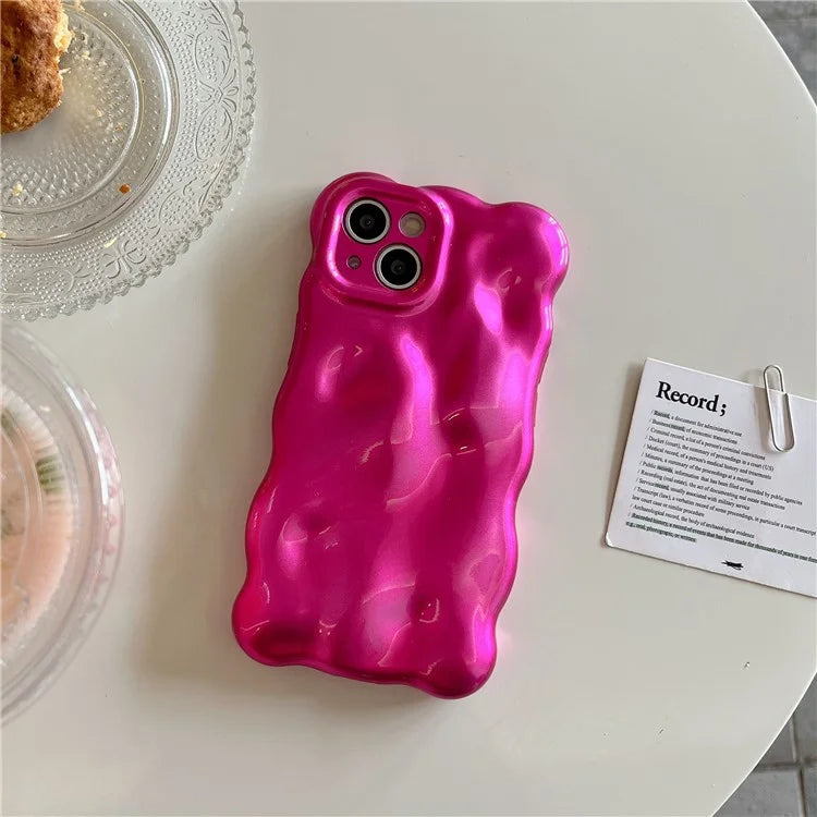 For iPhone 15 Phone Case Wavy Edge Solid Color Macaron Rugged TPU Cover