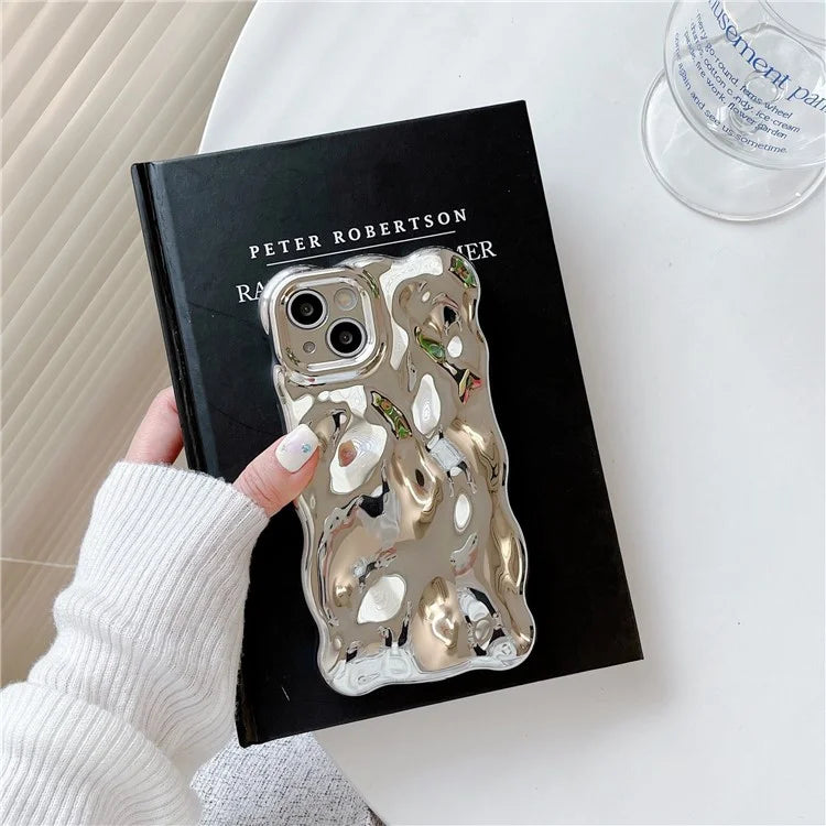 For iPhone 15 Phone Case Wavy Edge Solid Color Macaron Rugged TPU Cover