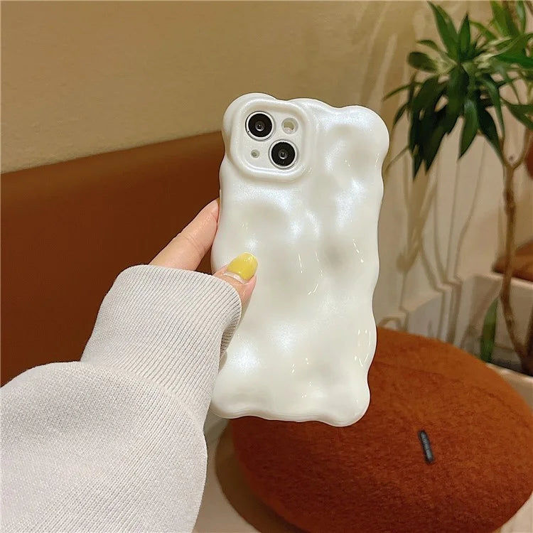 For iPhone 15 Phone Case Wavy Edge Solid Color Macaron Rugged TPU Cover