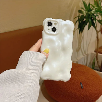 For iPhone 15 Phone Case Wavy Edge Solid Color Macaron Rugged TPU Cover
