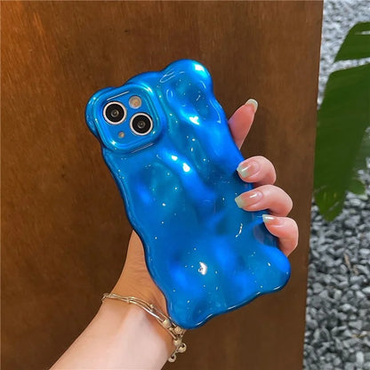 For iPhone 15 Phone Case Wavy Edge Solid Color Macaron Rugged TPU Cover