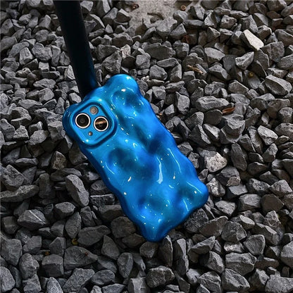 For iPhone 15 Phone Case Wavy Edge Solid Color Macaron Rugged TPU Cover