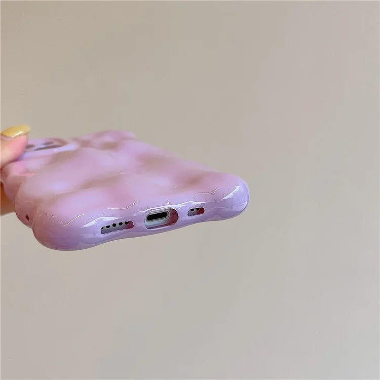 For iPhone 15 Phone Case Wavy Edge Solid Color Macaron Rugged TPU Cover