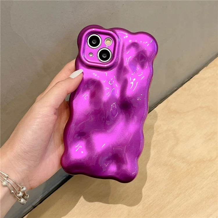 For iPhone 15 Phone Case Wavy Edge Solid Color Macaron Rugged TPU Cover