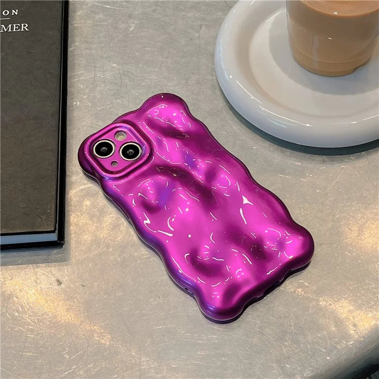For iPhone 15 Phone Case Wavy Edge Solid Color Macaron Rugged TPU Cover