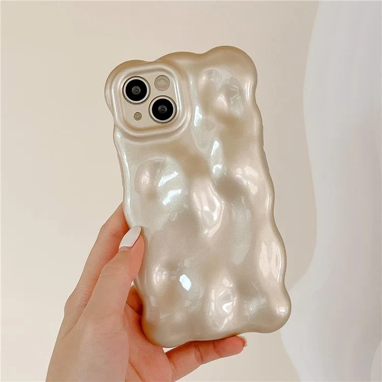 For iPhone 15 Phone Case Wavy Edge Solid Color Macaron Rugged TPU Cover