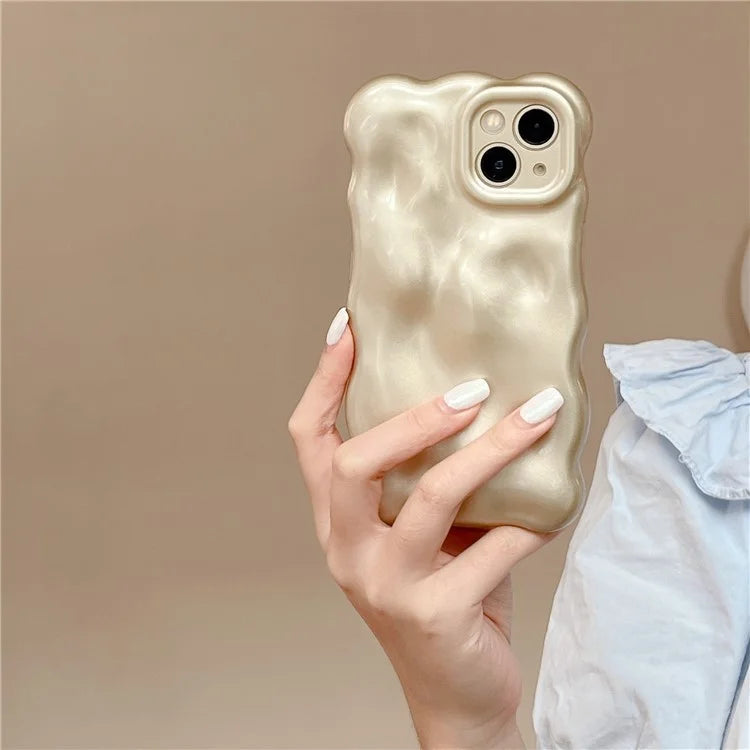 For iPhone 15 Phone Case Wavy Edge Solid Color Macaron Rugged TPU Cover
