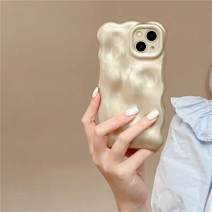 For iPhone 15 Phone Case Wavy Edge Solid Color Macaron Rugged TPU Cover