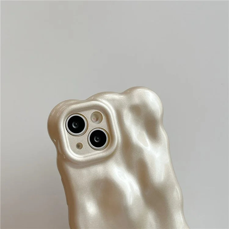 For iPhone 15 Phone Case Wavy Edge Solid Color Macaron Rugged TPU Cover