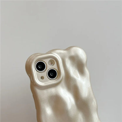 For iPhone 15 Phone Case Wavy Edge Solid Color Macaron Rugged TPU Cover